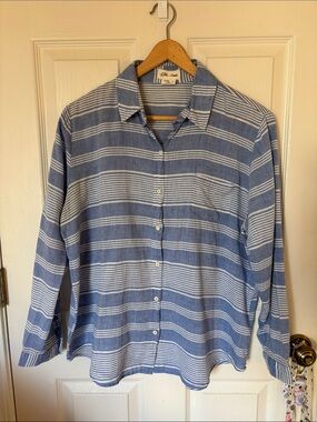 Little Closet Blue Striped Button Down Shirt Size L Cotton